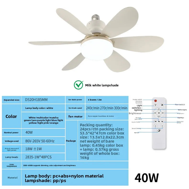 30W/40W LED Ceiling Fan Light (E27 Socket) with wide-range remote dimming, suitable for living rooms, home offices, and general