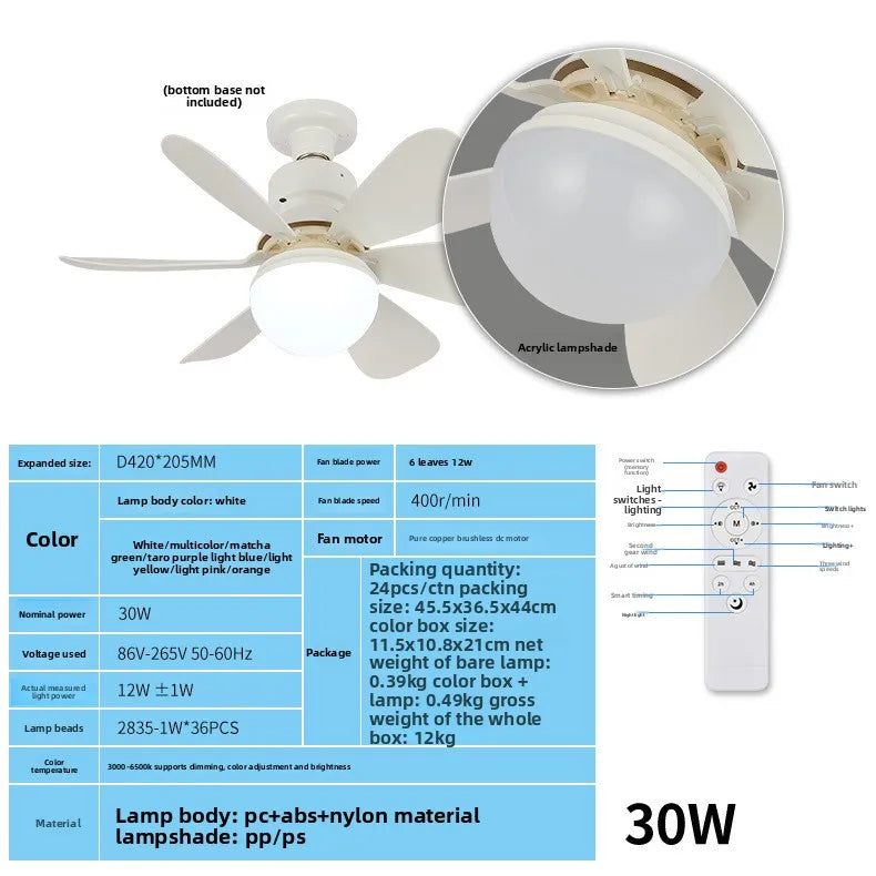 30W/40W LED Ceiling Fan Light (E27 Socket) with wide-range remote dimming, suitable for living rooms, home offices, and general