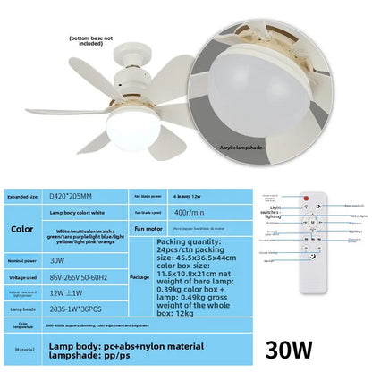 30W/40W LED Ceiling Fan Light (E27 Socket) with wide-range remote dimming, suitable for living rooms, home offices, and general